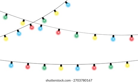 Colorful string lights with glowing bulbs