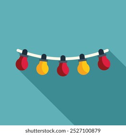 Colorful string lights are hanging, casting a warm glow, perfect for festive occasions and celebrations