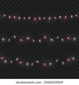 Colorful string lights on dark background, creating a festive atmosphere. Vector illustration