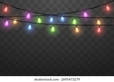  Colorful string lights on a transparent background