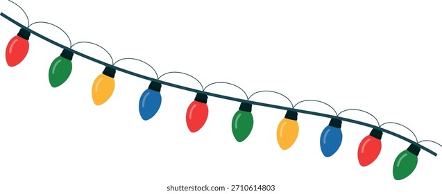 Luces de cadena coloridas en un alambre aislado en fondo transparente, Vector