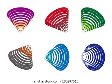 Colorful stripe cone logo element. Abstract vector line wave icon template set. You can use in the game, communications, electronics, social media or creative design concepts. 