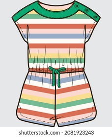 COLORFUL STRIPE PLAYSUIT  FOR KID GIRLS AND TODDLER GIRLS IN EDITABLE VECTOR FILE