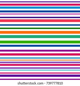Colorful striped abstract background, variable width stripes. Seamless rainbow horizontal stripes color line art. Seamless pattern design for banner, poster, card, postcard, cover, business card.