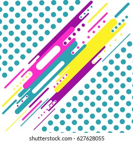 Colorful striped abstract pattern. Blue dots background.