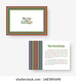 Colorful striped abstract rectangular backdrop for design festive messages. Illustration with blue, green, yellow, orange, pink lines.
