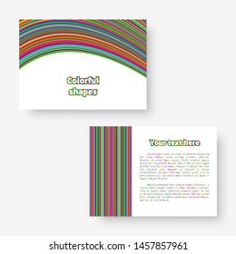 Colorful striped abstract rectangular background for cards or greetings. Illustration with blue, green, yellow, orange, pink lines.
