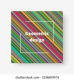 Colorful striped abstract square backdrop for design festive messages. Vector illustration with blue, green, yellow, orange, pink lines.
