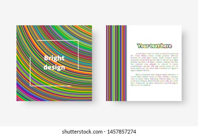 Colorful striped abstract square background for cards or greetings. Vector illustration with blue, green, yellow, orange, pink lines.
