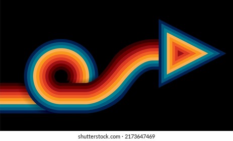 Colorful striped arrow in abstract shape. Dimension 16:9. Vector illustration.