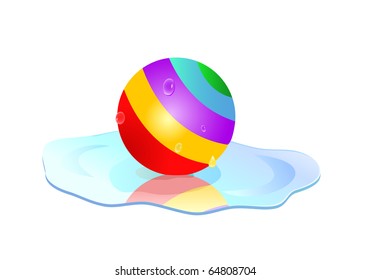 colorful striped ball in puddle isolated on white background. EPS8