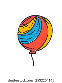 Colorful striped balloon in cartoon style, vector illustration