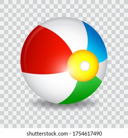 Colorful striped beach ball, isolated, vector illustration.