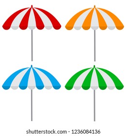 Colorful Striped Beach Umbrella Set. Vector illustration