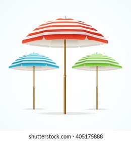 Colorful Striped Beach Umbrella Set. Vector illustration