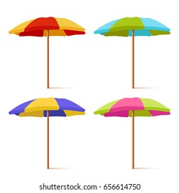 Colorful Striped Beach Umbrella Set. Vector illustration