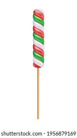 Colorful striped caramel lollipop on stick realistic vector illustration