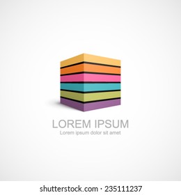 Colorful striped cube icon. Easy to change color.