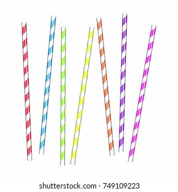 Colorful Striped Drink Straws Isolated on White Background