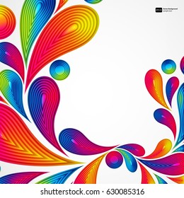 Las gotas a rayas coloridas salpican el fondo abstracto, el diseño de color vectorial, la ilustración gráfica. 