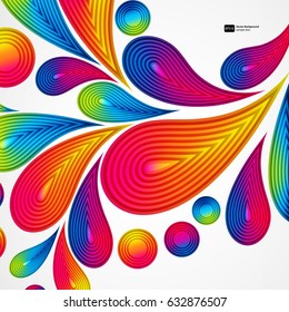Farbige gestreifte Tropfen spritzen abstrakter Hintergrund, Vektorfarben-Design, grafische Illustration. 