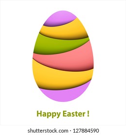 Colorful striped easter egg. Paper card