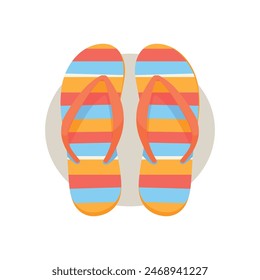 Colorful striped flip flops flat vector illustration, isolated on white. Rubber slippers with graphic pattern for walking in street or on beach on white background. Footwear, shoes, summer concept.