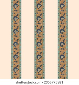 A colorful striped floral borders with blue and orange patterns
