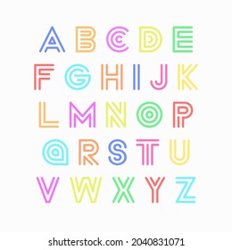 Colorido tipo de letra funky a rayas. Alfabeto de estilo vectorial inglés. Letras latinas brillantes
