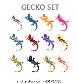 Colorful striped geckos icons set