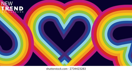 Colorful striped hearts pattern on a dark background