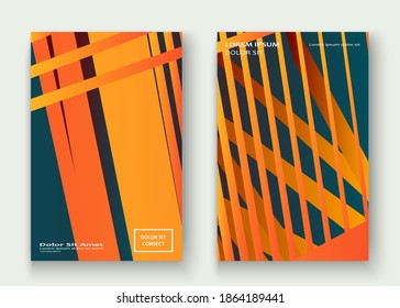 Colorful striped lines pattern geometric shape background. Creative cover set copy space design vector illustration. Neon blurred yellow blue gradient abstract template design leaflet for marketing