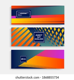 Fondo de forma geométrica de las líneas rayadas coloridas. Ilustración vectorial de diseño de espacio de copia de conjunto de portada creativa. Prospecto de diseño abstracto de gradiente azul amarillo borroso neón para marketing