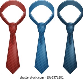 Colorful striped male neckties realistic illustrations set. Trendy ties with patterns. Neckwear isolated cliparts on white background. Multicolor men apparel accessories collection