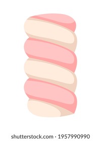 Colorful striped marshmallow isolated on white background. Light sweet dessert. Low-calorie delicious sweets. Concept of all kinds of sweets for sweet tooth. Flat cartoon vector illustration