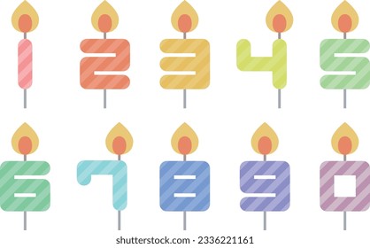Colorful striped number candle icon set