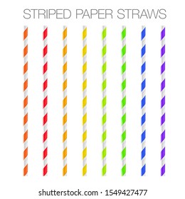 Colorful striped paper straws. Vector illustration isolated on white background. Ready to use in your design. EPS10.