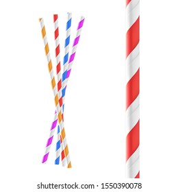 Colorful striped paper straws. Vector illustration isolated on white background. Ready to use in your design. EPS10.