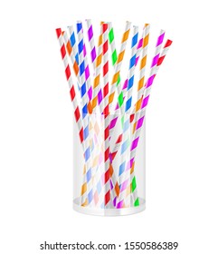 Colorful striped paper straws. Vector illustration isolated on white background. Ready to use in your design. EPS10.