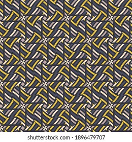 colorful striped parquet seamless pattern. gray, beige, yellow smoothly curved stripes are arranged in a certain order on a black background. vector

