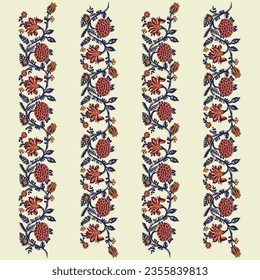A colorful striped pattern border with floral and leaf motifs