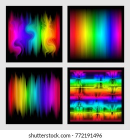 Colorful striped pattern on dark background. Vector illustration. Set of four patterns.  