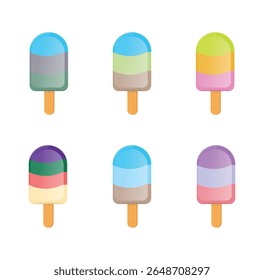 Colorful striped popsicle set in flat vector style