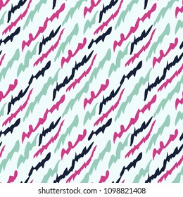 Colorful striped seamless pattern with diagonal brushed lines.  Abstract vector background.  