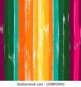 Colorful striped seamless pattern with hand drawn brush strokes.