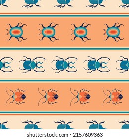 Colorido patrón a rayas sin fisuras con bugs retro. Impresión vectorial con rayas y bichos.