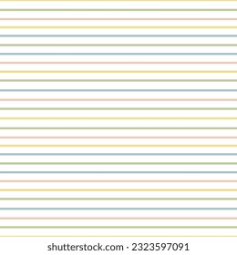 Colorful striped seamless pattern. Simple green, blue and yellow lines background. Vector illustration.