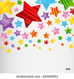 Colorful striped stars background, abstract vector design pattern, bright elements on a white background.