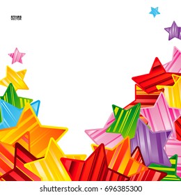 Colorful striped stars background, abstract vector design pattern, bright elements on a white background.