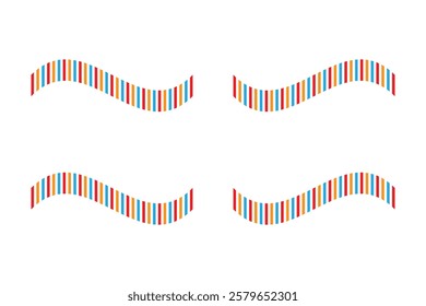 Colorful Striped Wavy Ribbons on White Background.